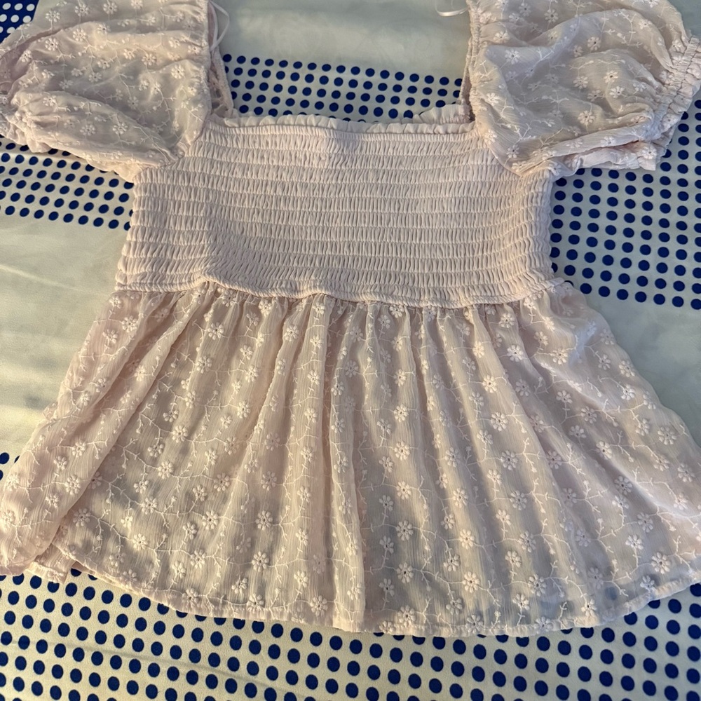 Pink Smocked Floral Blouse